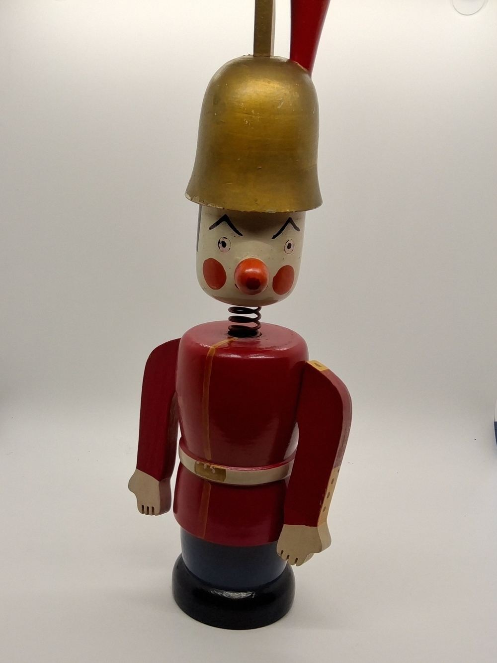 1960's 12.5"T Wooden Bobble Head Soldier Bank - Christmas Decor